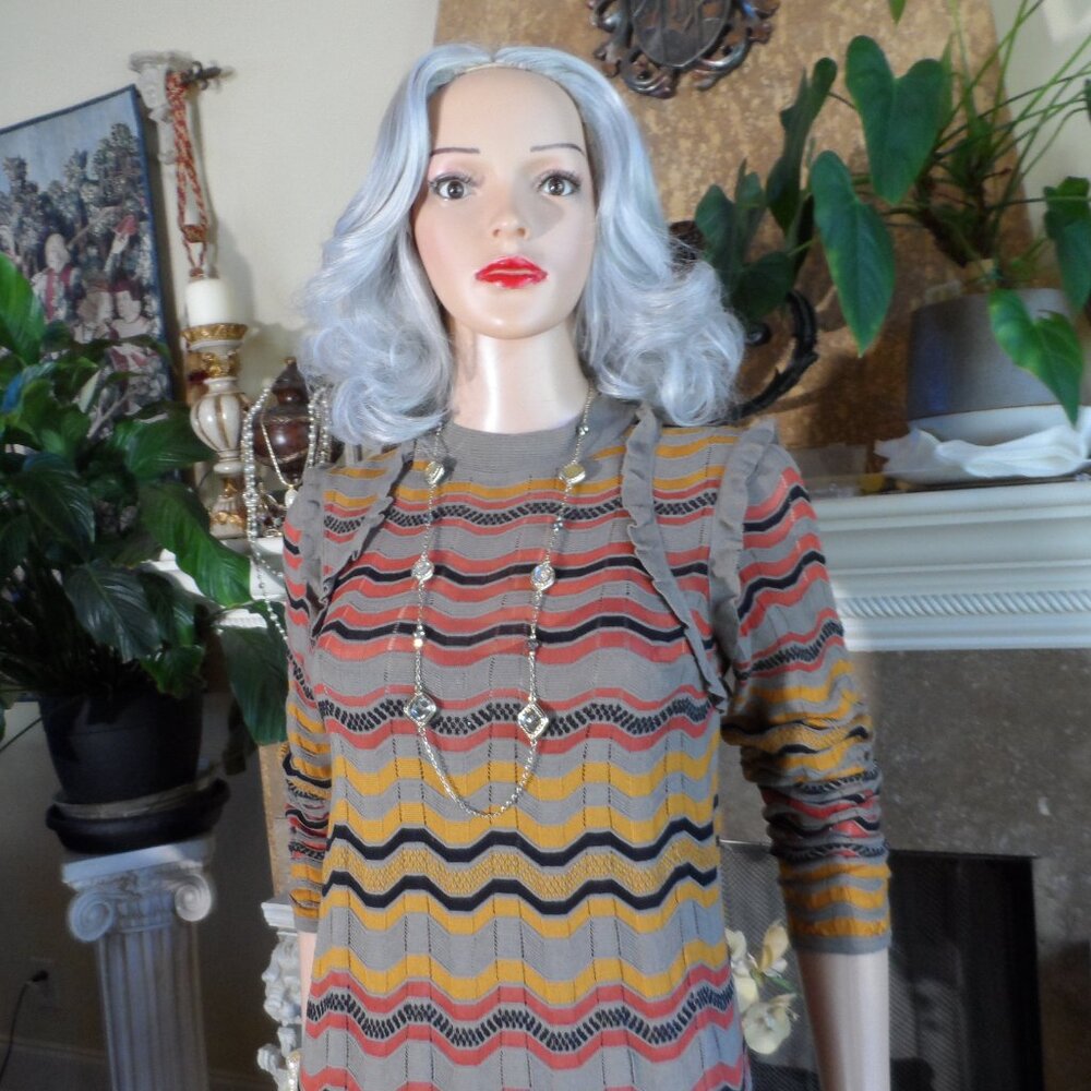 M Missoni Beige Multi Zig Zag Pattern A Line Knit… - image 3